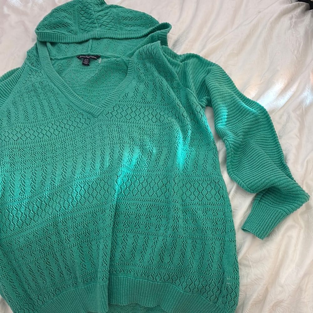 American Eagle Outfitters Teal V-Neck Sweater